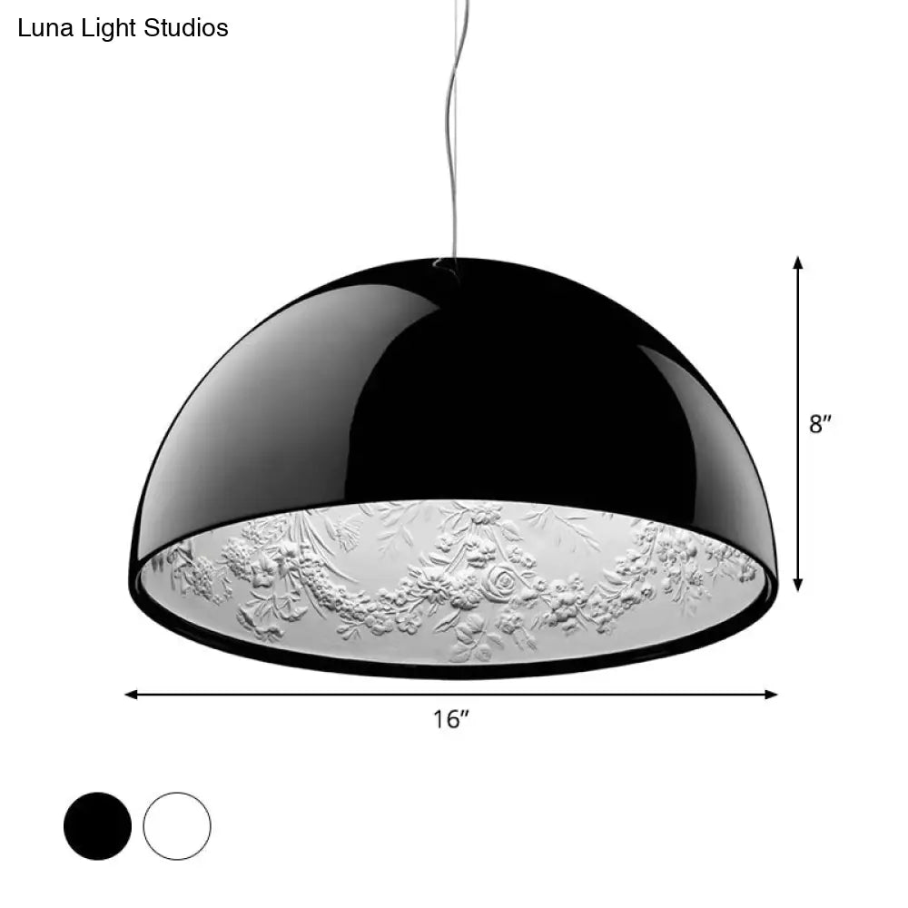 Hemispherical Resin Pendant Light 16’/23’ – Single Living Room Lamp In Black/White With