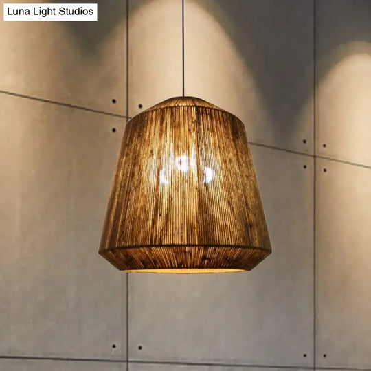 Hemp Rope Barrel Pendant Light In Rustic Grey For Restaurants And Living Rooms