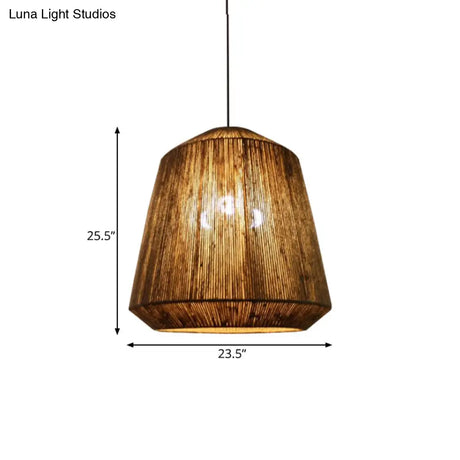 Hemp Rope Barrel Pendant Light In Rustic Grey For Restaurants And Living Rooms