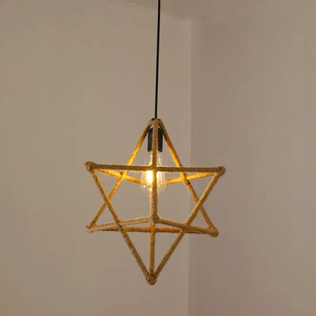 Hemp Rope Caged Pendant Light - Vintage Single-Bulb Hanging Fixture For Restaurants In Brown / G