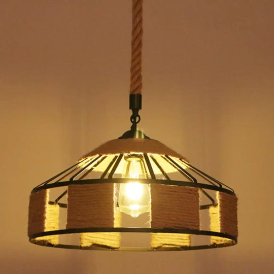 Hemp Rope Industrial Ceiling Pendant Light - Flaxen Single Hanging Fixture For Restaurants / B