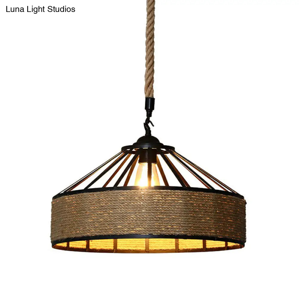 Hemp Rope Industrial Pendant Light For Restaurants - Single Ceiling Fixture Brown / Small