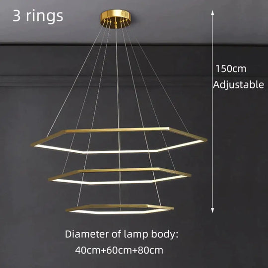 Hexa Minimalist hexagonal led chandelier D40CM D60CM D80CM / Warm light