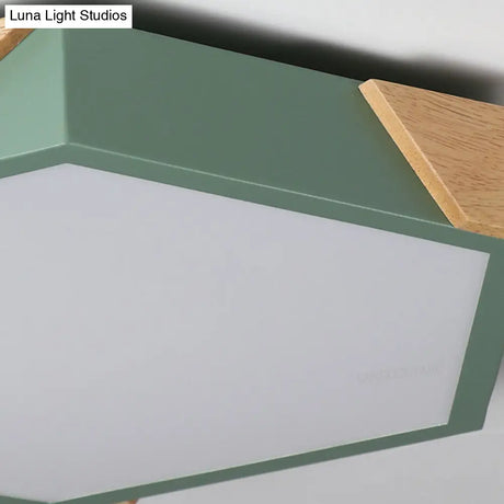 Hexagon Ceiling Light For Kindergarten - Slim Panel Macaron Loft Led In Warm