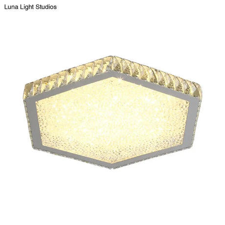 Hexagon Crystal Block Ceiling Lamp: Led Chrome Flush Mount For Warm/White Lighting