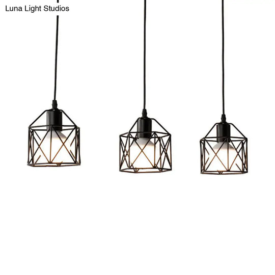 Hexagon Kitchen Ceiling Fixture - Wire Cage Pendant Light With Farmhouse Style Metallic Finish 3