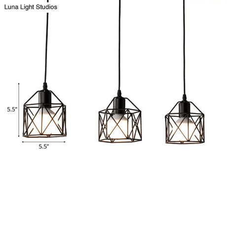 Hexagon Kitchen Ceiling Fixture - Wire Cage Pendant Light With Farmhouse Style Metallic Finish 3