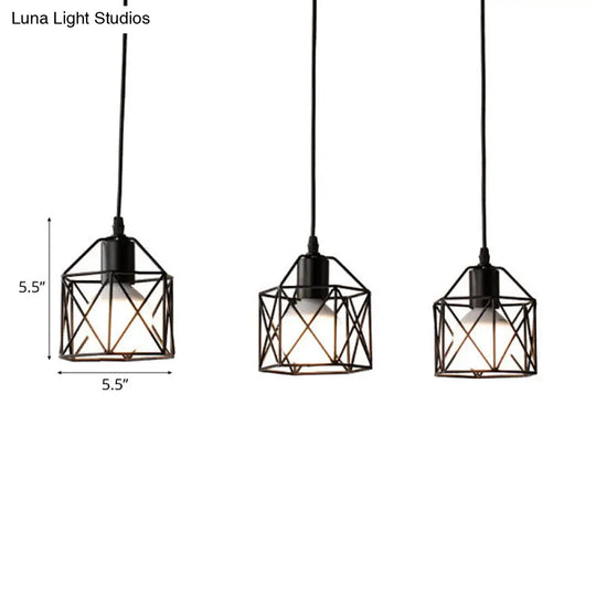 Hexagon Kitchen Ceiling Fixture - Wire Cage Pendant Light With Farmhouse Style Metallic Finish 3
