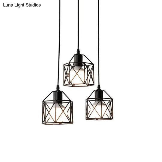 Hexagon Kitchen Ceiling Fixture - Wire Cage Pendant Light With Farmhouse Style Metallic Finish 3