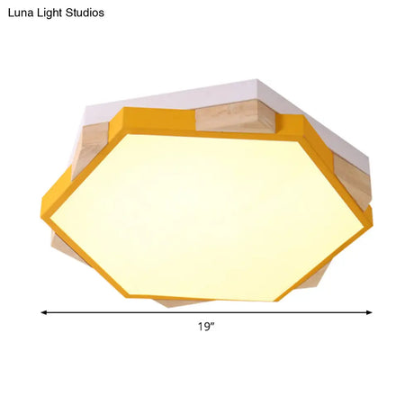 Hexagon Led Flushmount Ceiling Lamp In Pink/Yellow/Blue With Metal Shade Warm/White Light