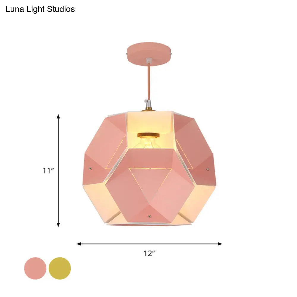 Hexagon Macaron Drop Pendant Light In Yellow/Pink For Restaurants