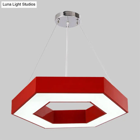 Hexagon Ring Led Chandelier In Vibrant Colors For Kindergarten Down Lighting