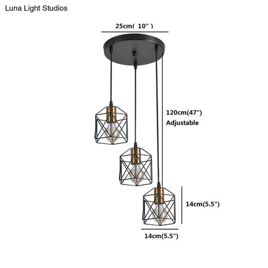 Hexagonal Cage Pendant Light With 3 Cluster Heads - Perfect For Dining Room Décor Gold