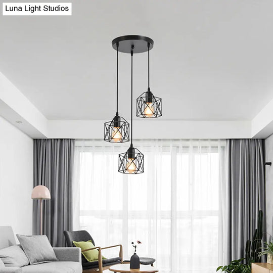 Hexagonal Cage Pendant Light With 3 Metal Shades - Perfect For Dining Room Ceiling
