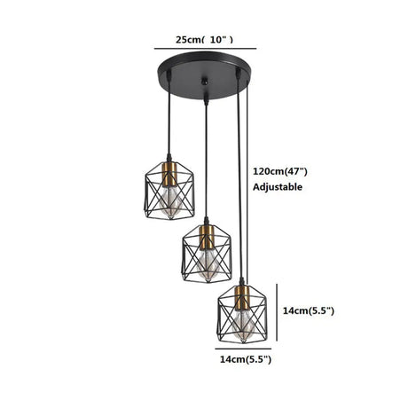 Hexagonal Cage Pendant Light With 3 Metal Shades - Perfect For Dining Room Ceiling Gold