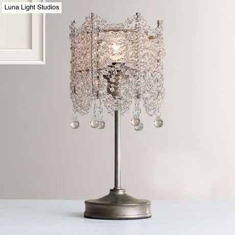 Hexagonal Crystal Strand Table Light - Traditional Bedroom Nightstand Lighting In Silver/Gold