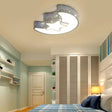Hollow Star Moon Led Ceiling Lamp For Kids Room - Eye-Caring Cartoon Flush Mount Light Blue / White