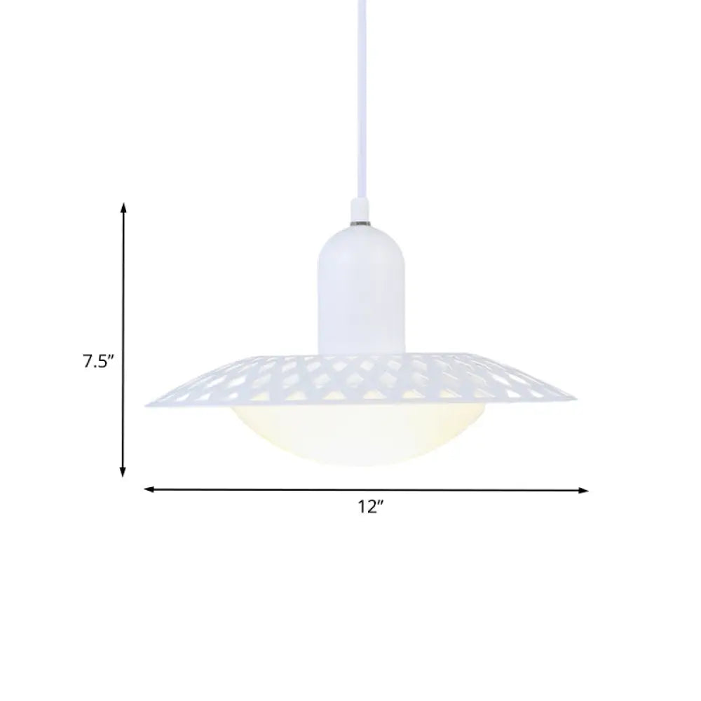 Modern White Finish Pendant Ceiling Lamp With Dome Acrylic Shade Hollowed Dosa Design 1 Head Metal