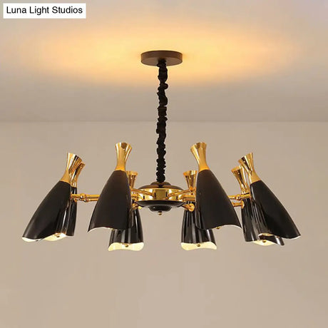 Horn-Shaped Led Suspension Light: Metallic Simplicity Chandelier For Living Room