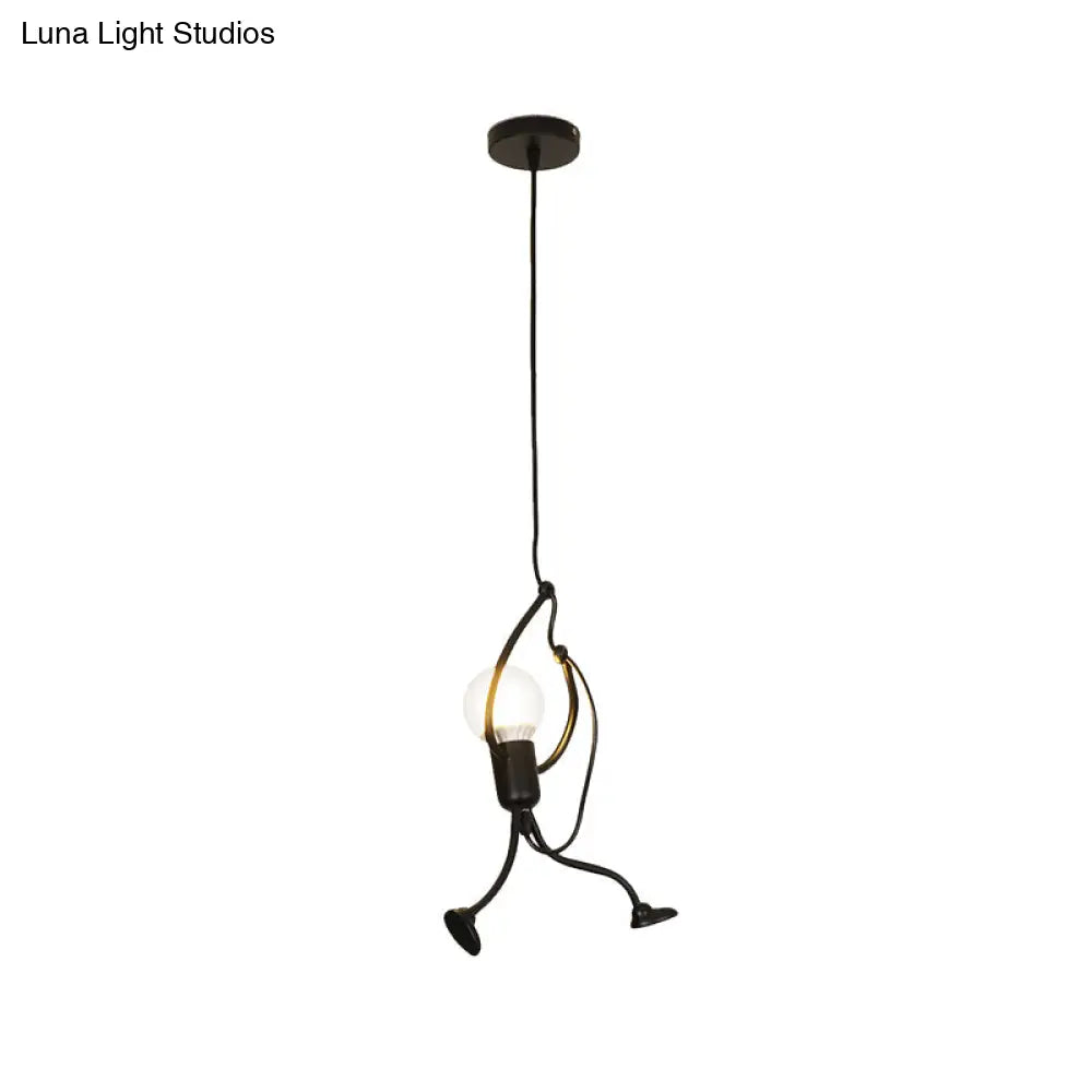 Human Shape Pendant Light: Black Finish Industrial Iron 1-Bulb For Restaurants