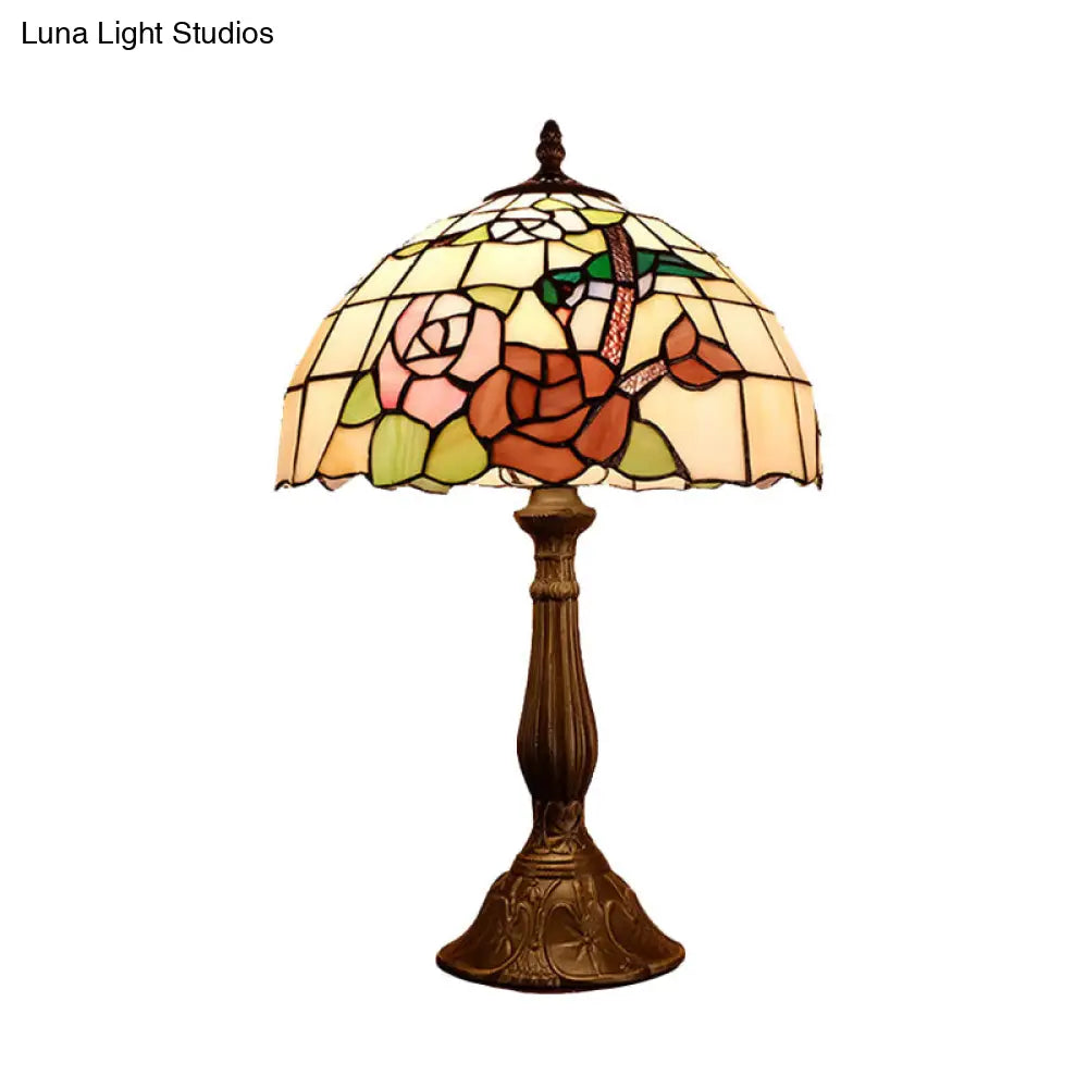 Hyadum I - Victorian Hand Cut Glass Night Light With Rose Pattern Bronze Domed