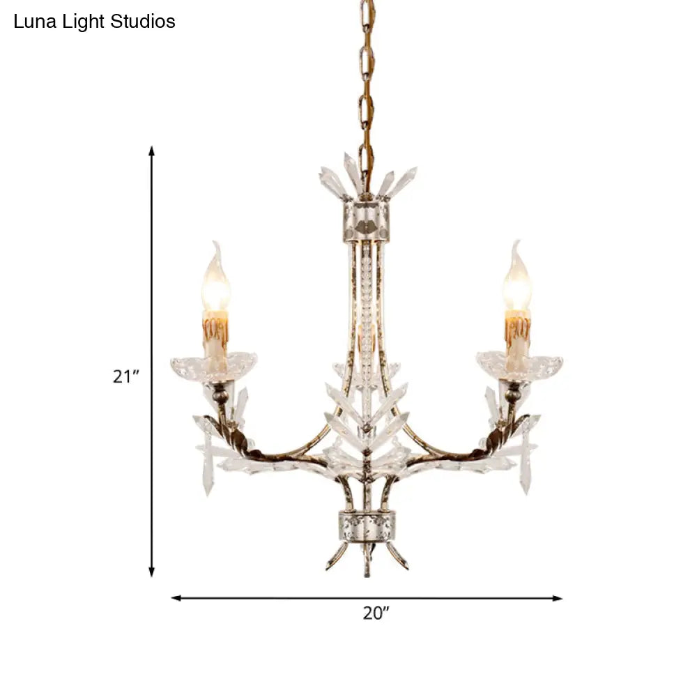 Ice Crystal 3-Head Candelabra Pendant Chandelier With Antiqued Rust Finish