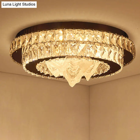 Iceberg Crystal Led Flush Mount Lamp: Sleek Tiered Design For Parlor Ceiling In Chrome