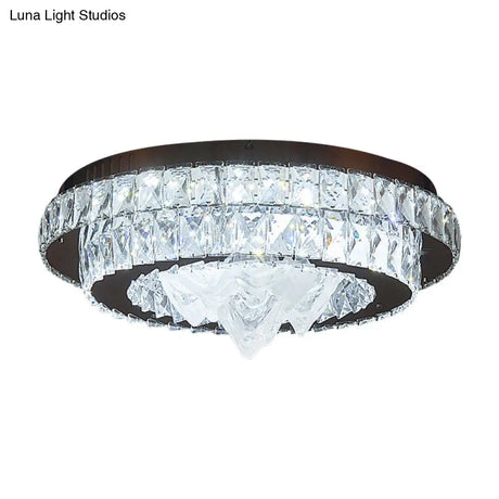 Iceberg Crystal Led Flush Mount Lamp: Sleek Tiered Design For Parlor Ceiling In Chrome
