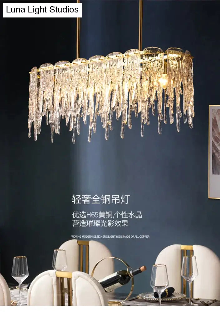 Icicle Nordic All Copper Modern Luxury Crystal Rectangular Chandelier Chandelier