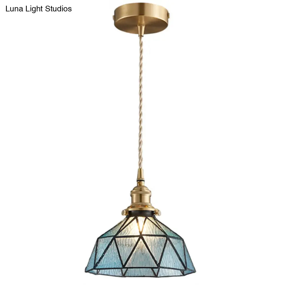 Icy Geometric Glass Hanging Lamp With Tiffany-Style Pendant Fixture 1 / Blue