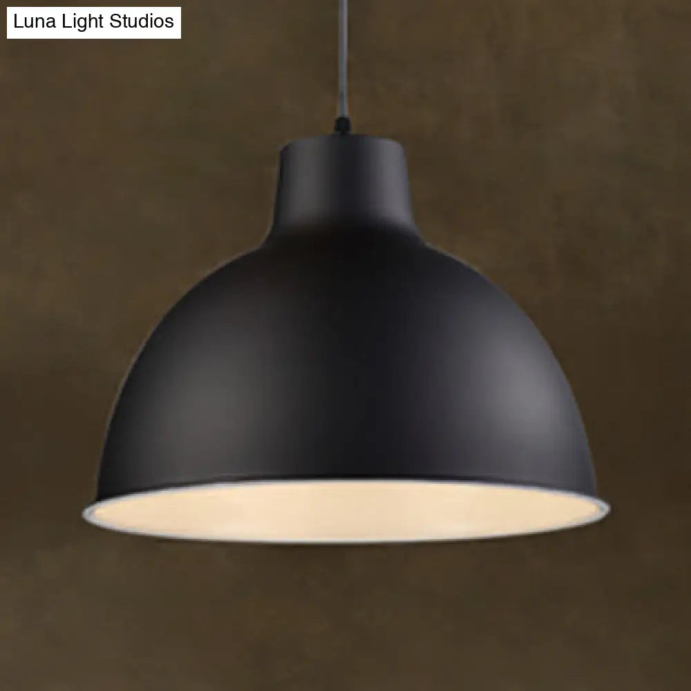 Industrial 1-Head Aluminum Dome Hanging Light In Black/White - Perfect For Dining Rooms Black
