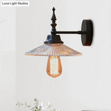 Industrial 1-Light Black Sconce With Clear/Green Glass Cone/Wide Flare For Living Room Wall
