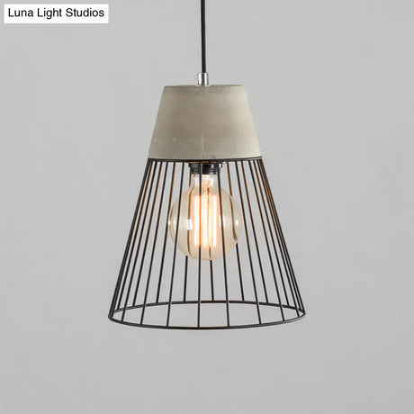 Industrial 1-Light Pendant Fixture With Cone/Cylinder/Triangle Iron Design In Black - Cement Socket