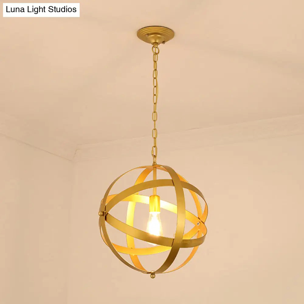 Industrial 1 Light Spherical Metal Pendant Lamp In Gold/Aged Silver - Ideal For Dining Tables &