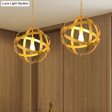 Industrial 1 Light Spherical Metal Pendant Lamp In Gold/Aged Silver - Ideal For Dining Tables &