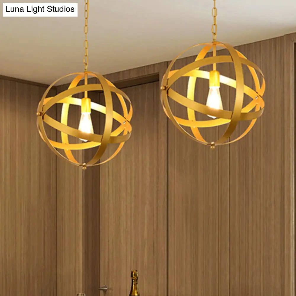 Industrial 1 Light Spherical Metal Pendant Lamp In Gold/Aged Silver - Ideal For Dining Tables &