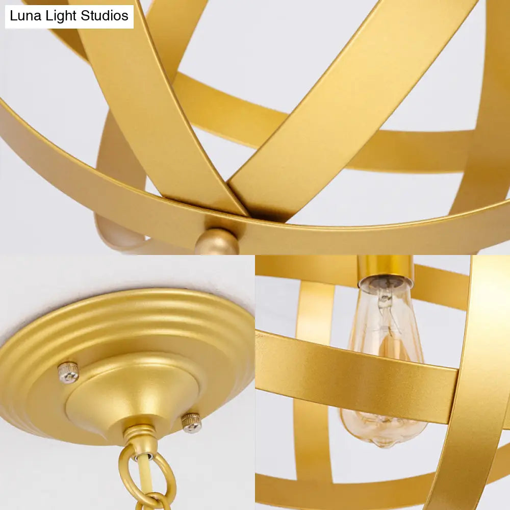 Industrial 1 Light Spherical Metal Pendant Lamp In Gold/Aged Silver - Ideal For Dining Tables &