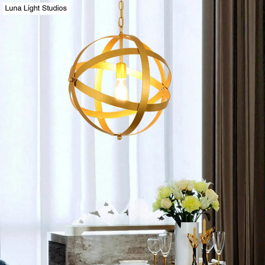 Sleek Spherical Metal Pendant Lamp - 1-Light Industrial Hanging Light In Gold/Aged Silver For Living