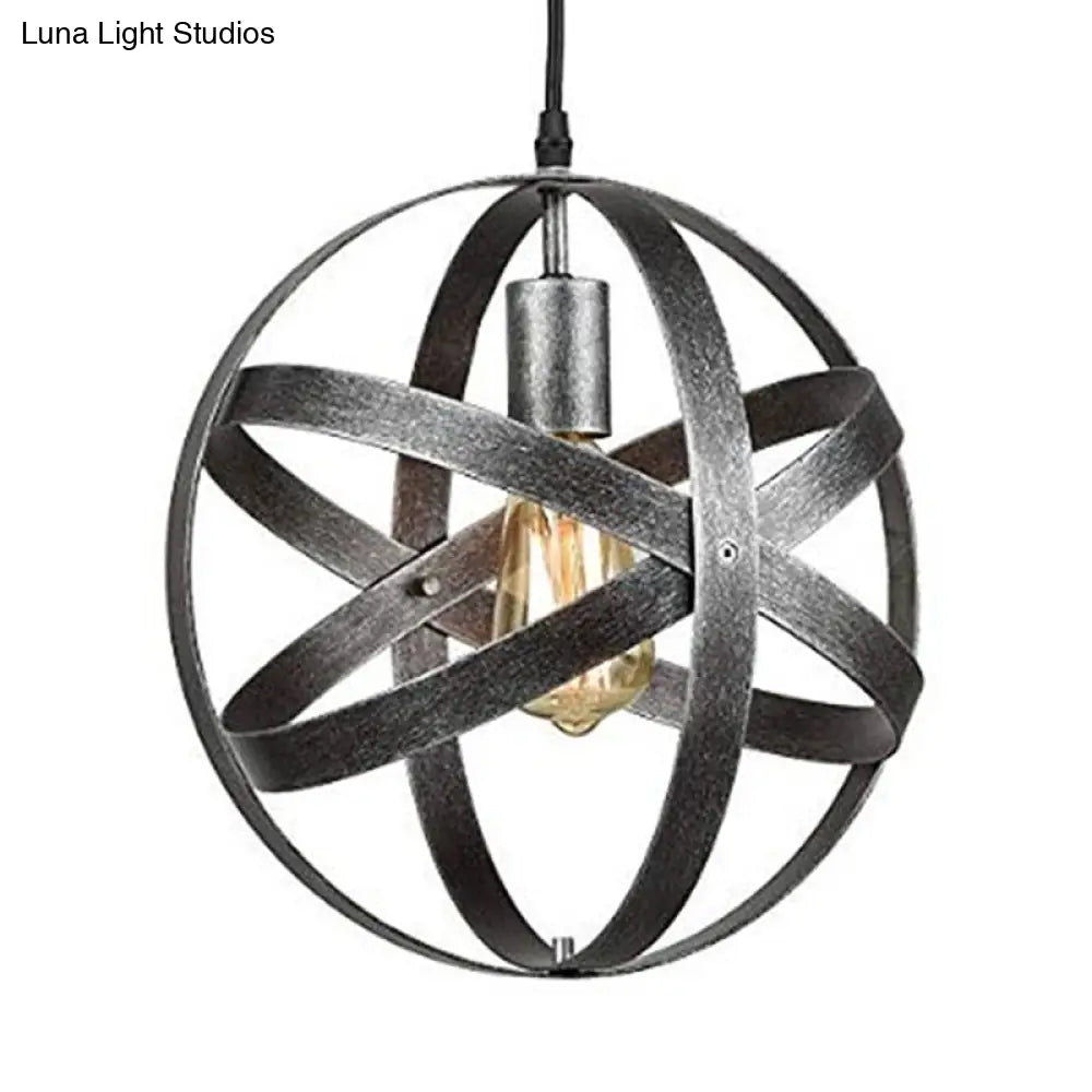 Sleek Spherical Metal Pendant Lamp - 1-Light Industrial Hanging Light In Gold/Aged Silver For Living