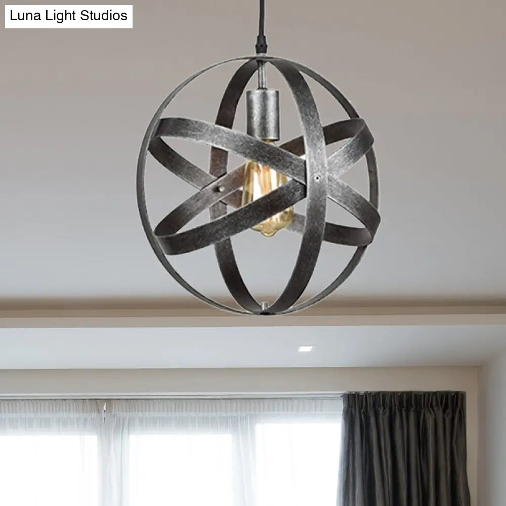 Industrial 1 Light Spherical Metal Pendant Lamp In Gold/Aged Silver - Ideal For Dining Tables &