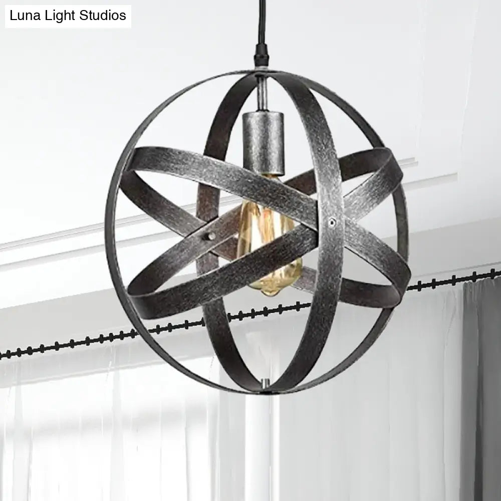 Industrial 1 Light Spherical Metal Pendant Lamp In Gold/Aged Silver - Ideal For Dining Tables &