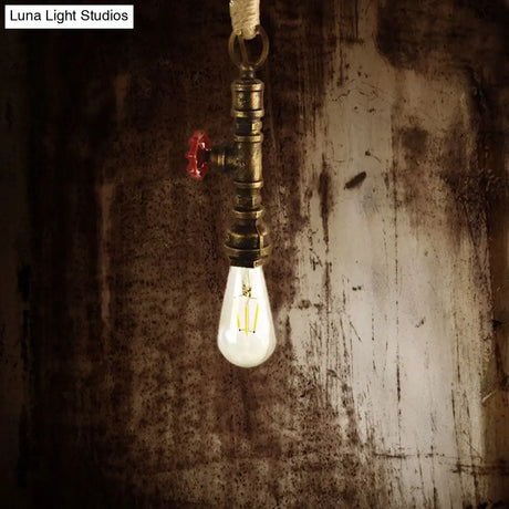 Industrial 1-Light Wrought Iron Pipe Pendant With Adjustable Rope - Aged Silver/Copper