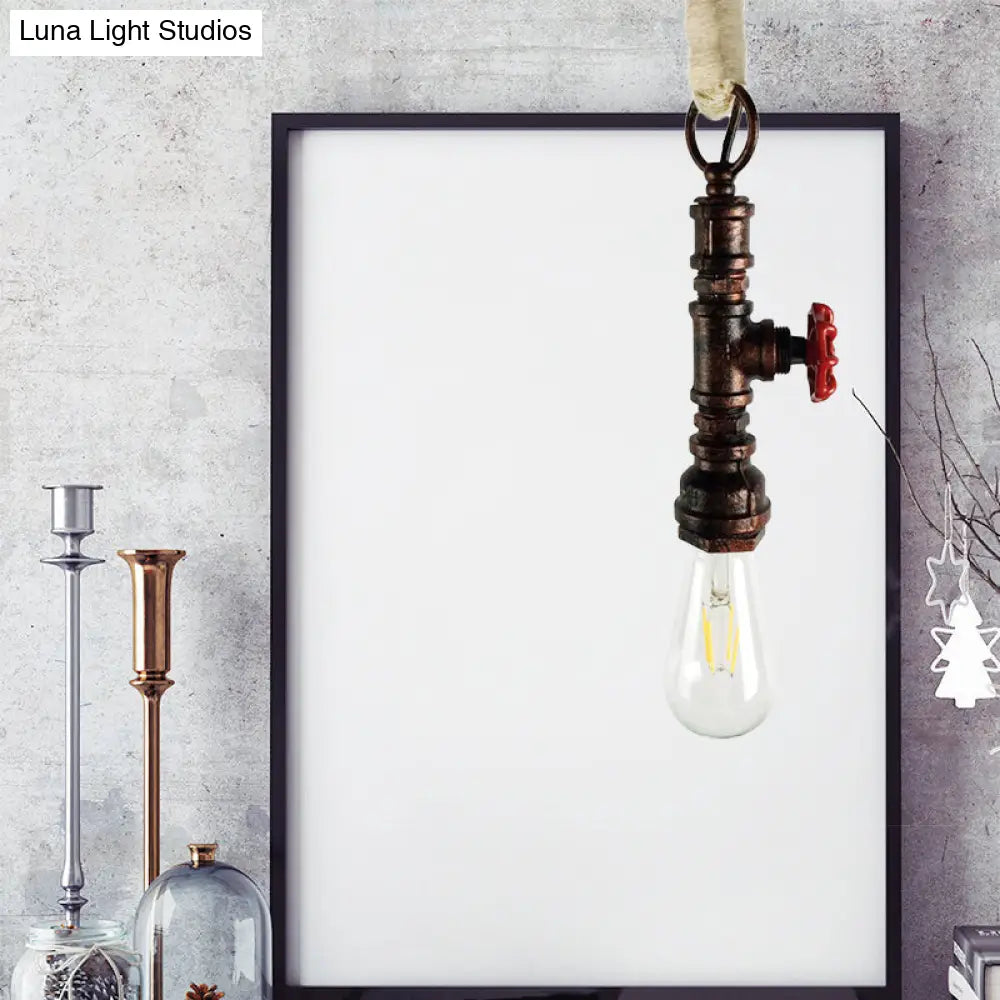 Wrought Iron Industrial Pendant Lamp - 1 Light Indoor Fixture With Adjustable Rope Aged