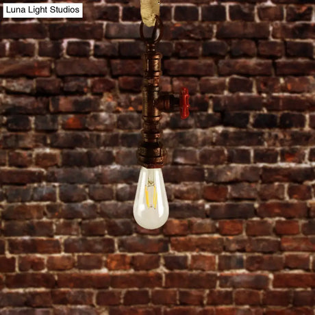 Industrial 1-Light Wrought Iron Pipe Pendant With Adjustable Rope - Aged Silver/Copper