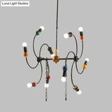 Industrial 10-Light Black Windmill Iron Hanging Light Kit With Billiard Deco And Chain - Ideal For