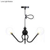 Industrial 3-Head Hanging Chandelier With Amber/Clear Glass Shades - Black/Chrome Finish Orbit
