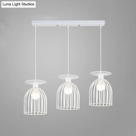 Industrial 3-Head Metal Wine Glass Pendant Light With Wire Guard For Living Room In White