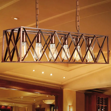Industrial 6-Light Metal Cross Pendant Light With Weathered Copper Finish For Dining Rooms