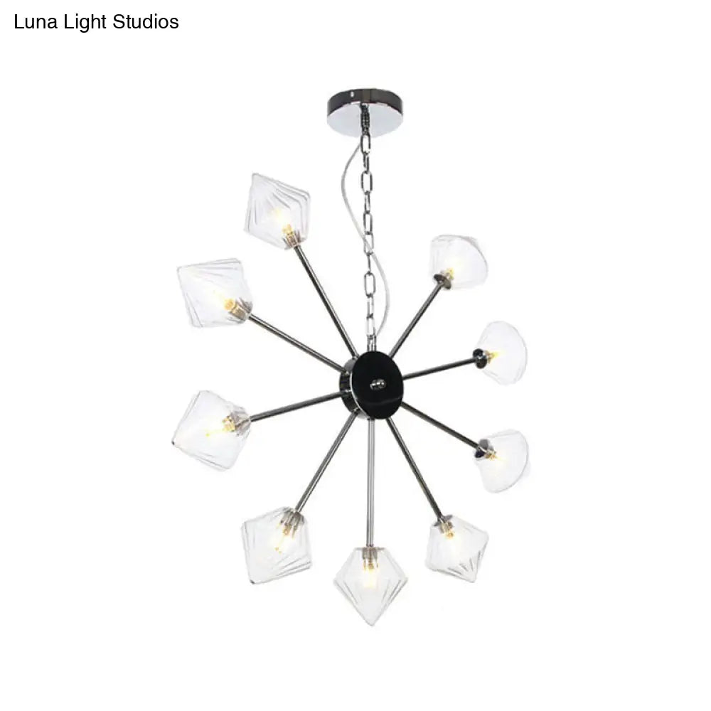 Diamond Shade Hanging Industrial Chandelier Lamp With Amber/Clear Glass - 6/9/12 Heads