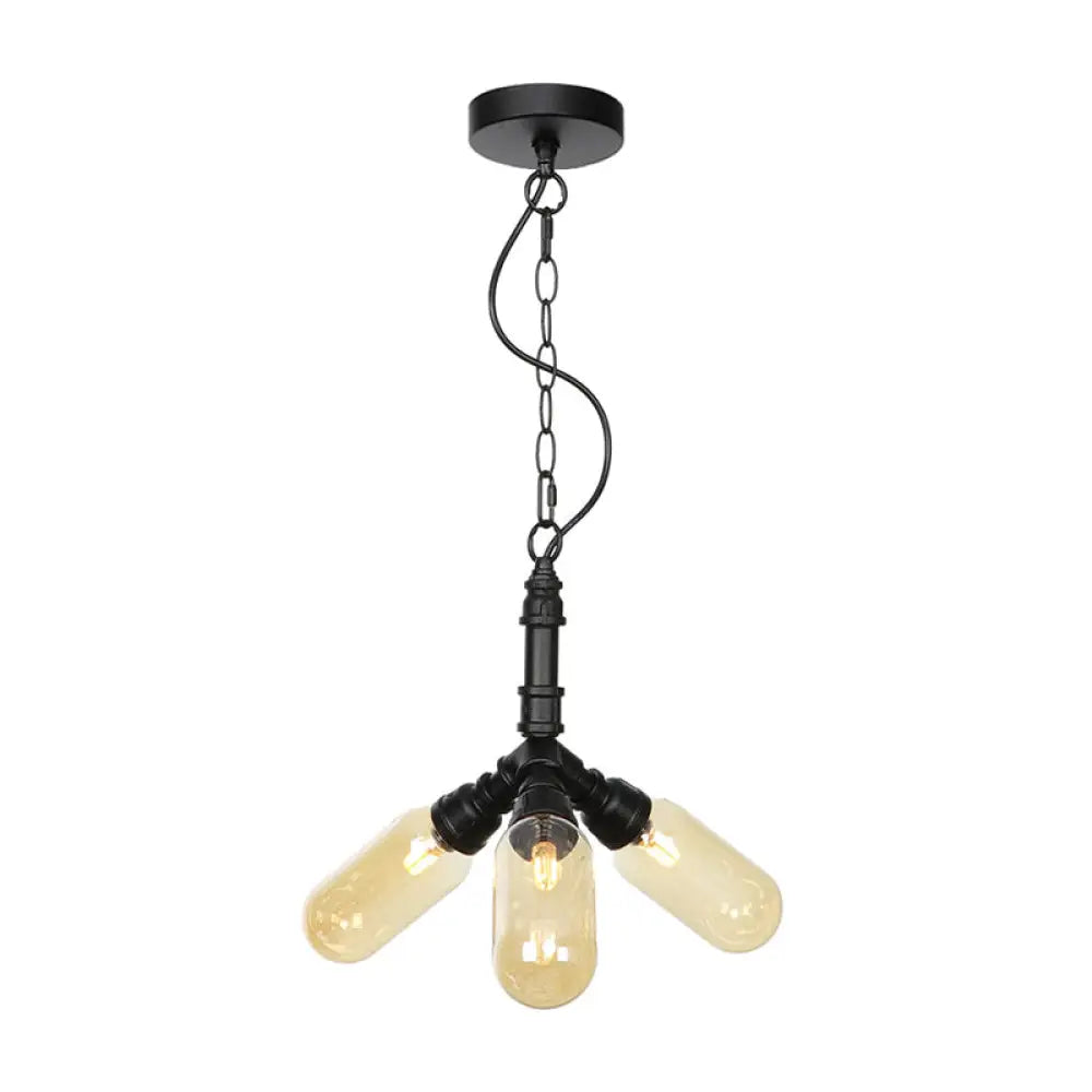 Industrial Amber/Clear Glass Hanging Chandelier With Led Lights For Dining Room - 2/3/4 Heads In